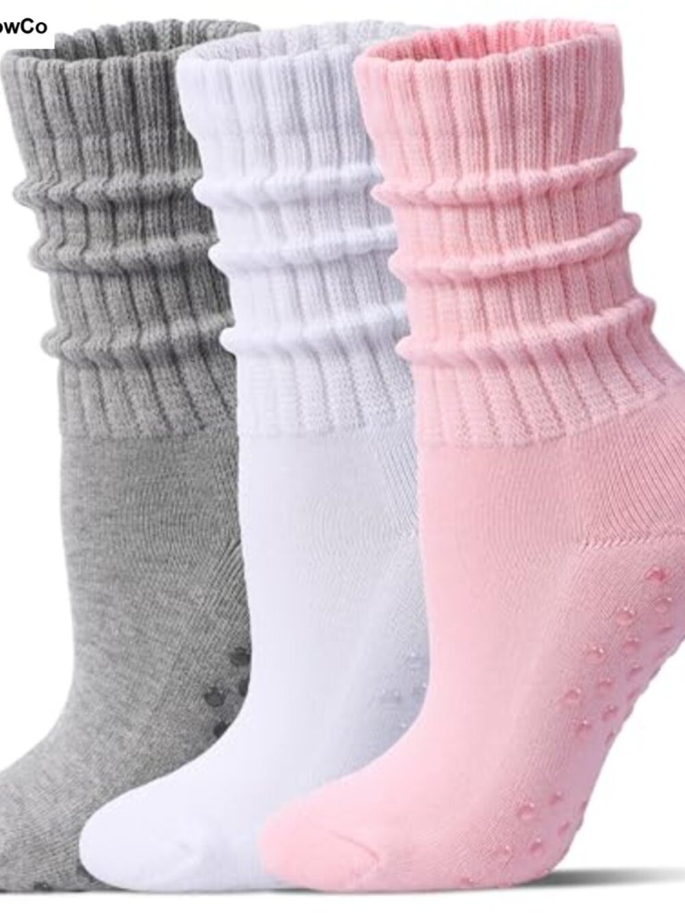 Pilates Grip Socks Mid Calf Slouch Yoga Barre Non Slip 3 Pairs
